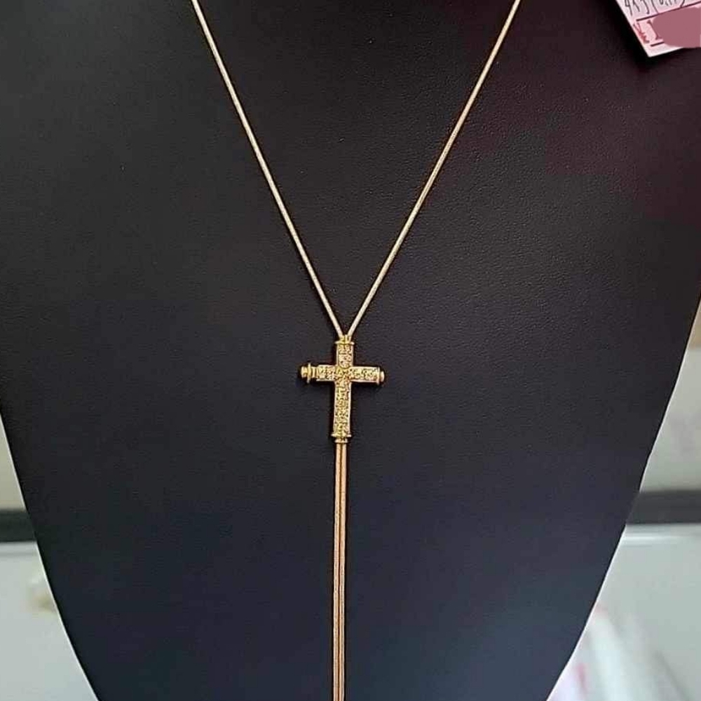 Cross Lariat  Necktie Necklace in 18K solid gold (two-way)